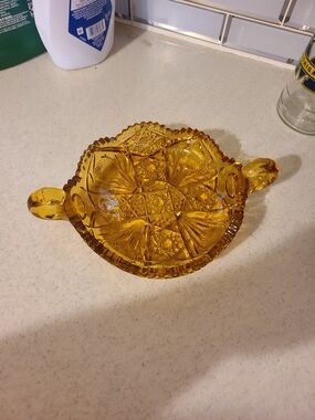 Amber Pressed Glass  Serving Dish